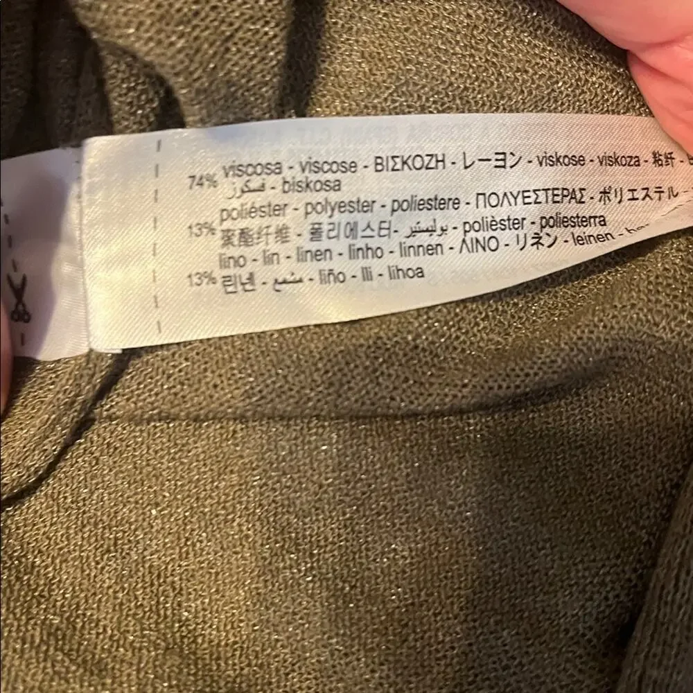 ZARA Linen Blend Oversized Shimmer Tunic Top Womens Small Olive Green Spring - Picture 8 of 12